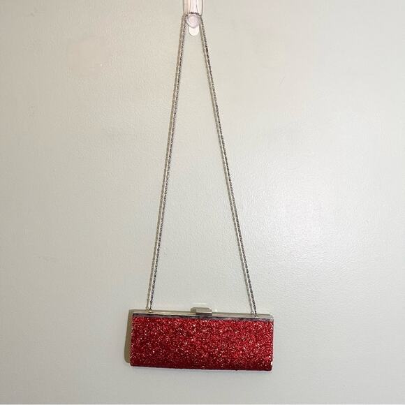 Sasha Red Glitter Silver Chain Clutch - Picture 1 of 14